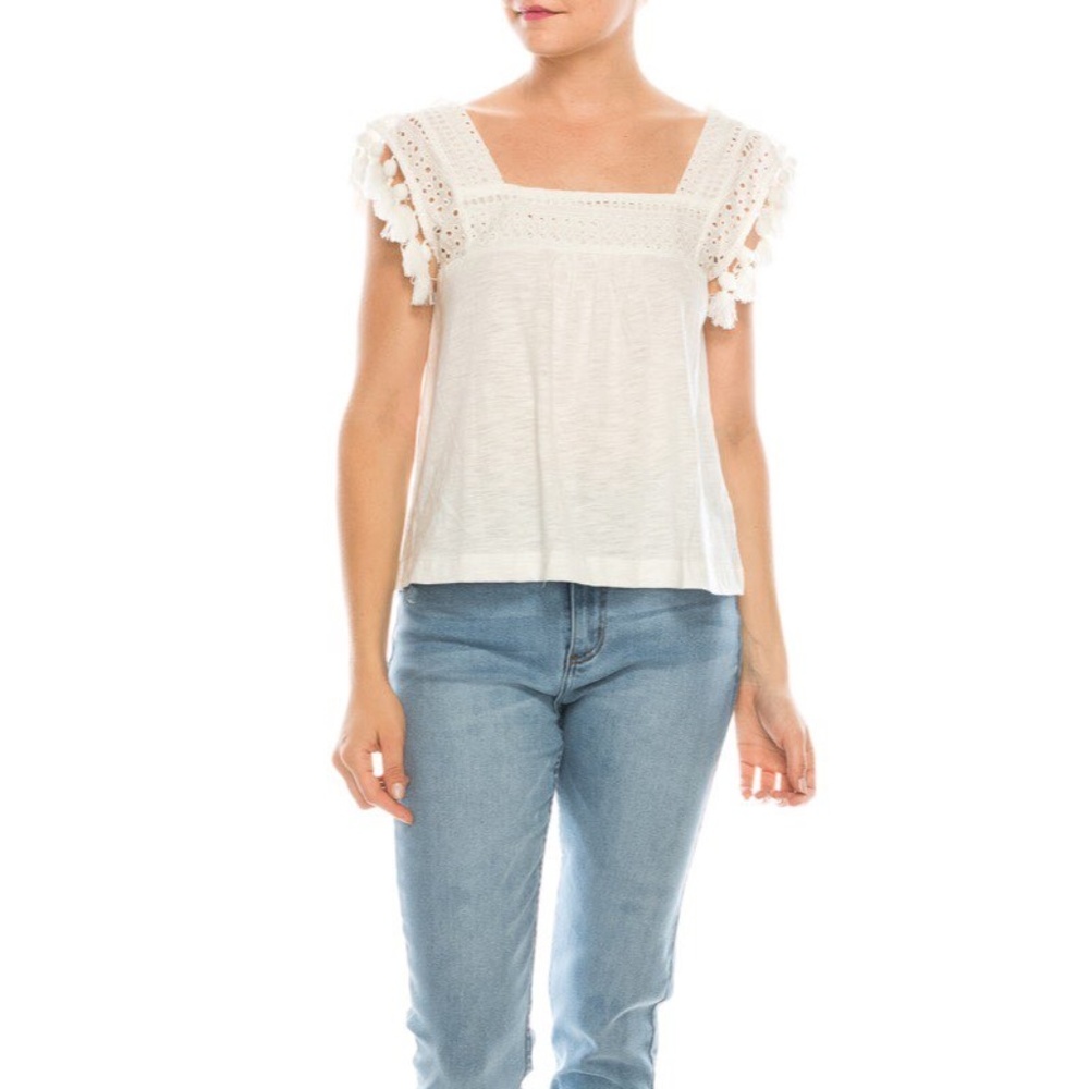 Lulu's Eyelet Lace Tasseled Sleeveless Top